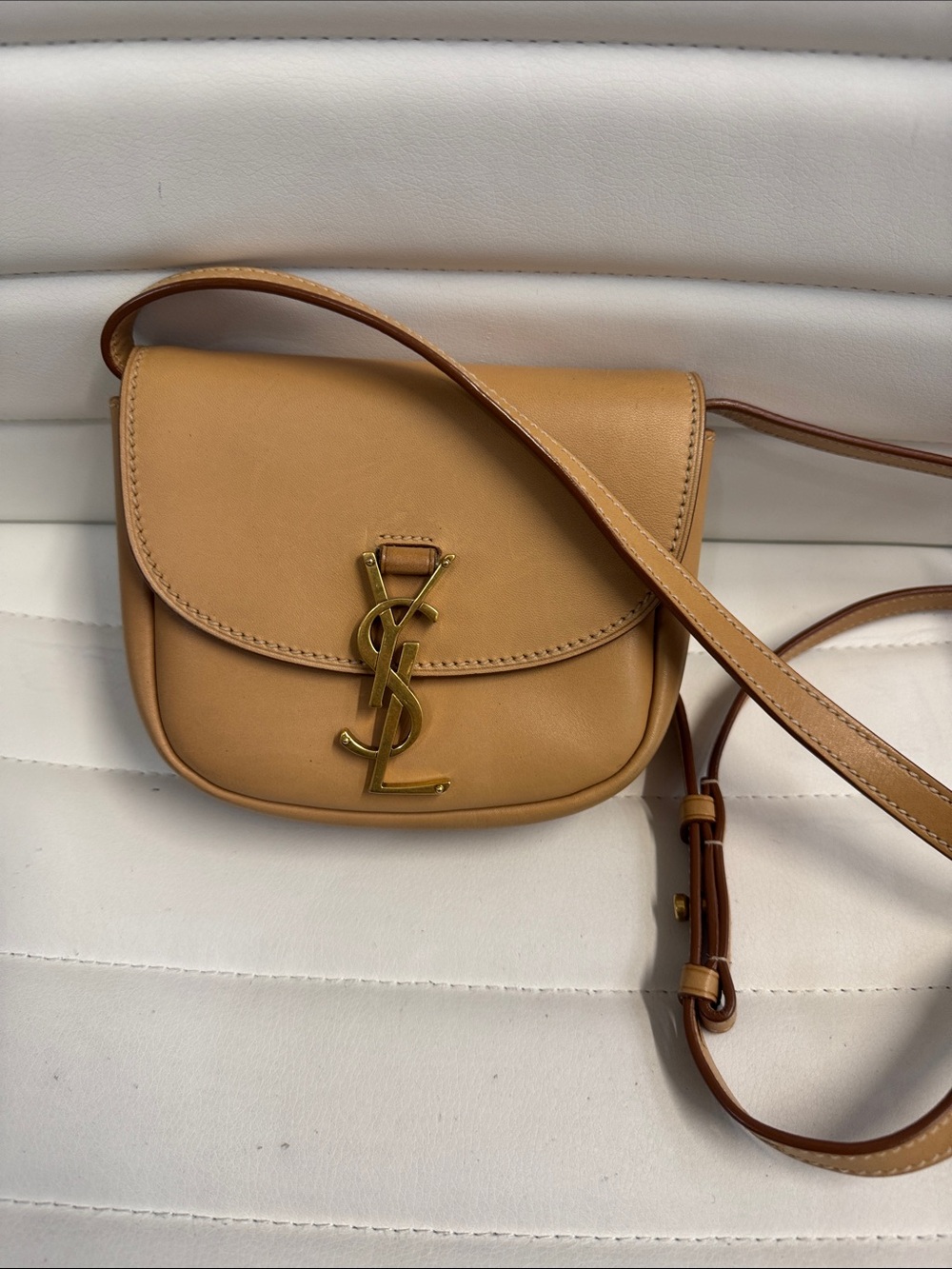 Saint Laurent Camel Leather Small Crossbody with Gold YSL Logo
